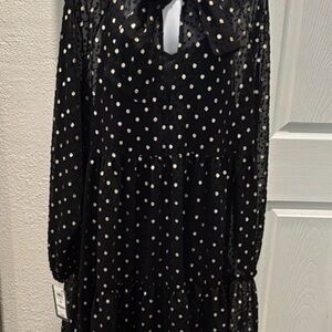 Chic Black and White Polka Dot Long Sleeve Dress